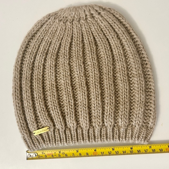 NWOT Calvin Klein beige knit toque winter hat khaki tan woven beanie fall new - Picture 5 of 5
